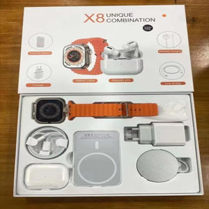 TechTrend™ | Combo X8 Reloj Inteligente + AirPods + Cargador Magsafe – Todo lo que necesitas en un solo combo 🔥📱